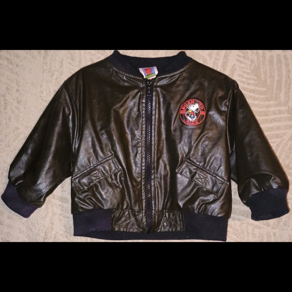 Vintage Peanuts Snoopy "Born to Ride" Faux Leather Moto Jacket - 2T